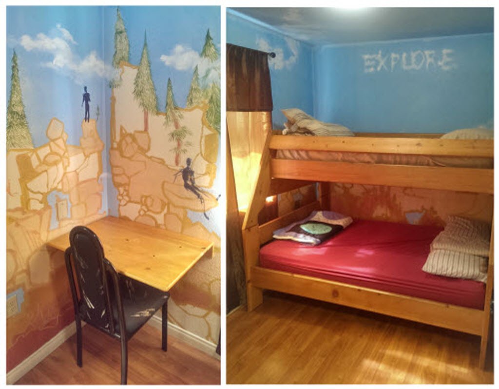 ADA desk and chair. Bunk bed with twin over full mattress.