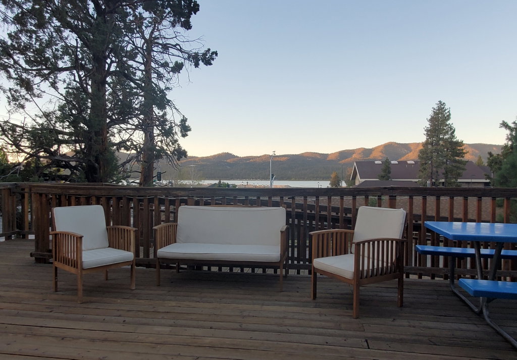 Lake, marina, mountain view from 40ft deck.